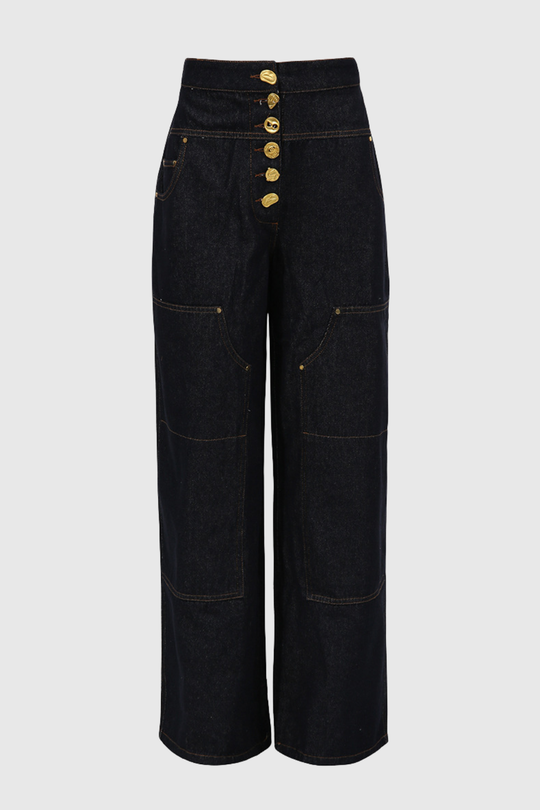 Hiroshi Buttoned Embellished Jeans